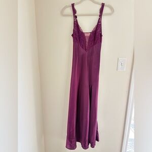 Victoria’s Secret Vintage Gold Label Plum Satin Slip Nightgown Maxi Lace chemise